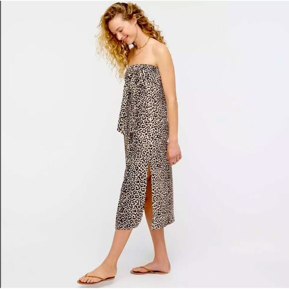 NWT J.Crew Strapless bow-front cover-up dress leopard small - Picture 1 of 4